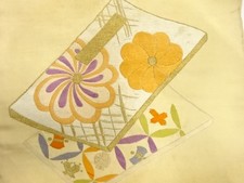 7627476: JAPANESE KIMONO / ANTIQUE NAGOYA OBI / SILK / EMBROIDERY / FLOWER & TRE