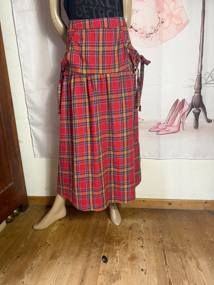 Vintage Schottenrock 70er Tartan Wolle Rock Maxi XS Karo Rot Punk Rafftaschen - Bild 4 von 4