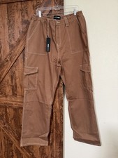 Women Brown Cargo Carpenter Y2K Baggy Jeans Size 14 36x31