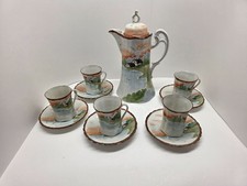 VINTAGE HAND PAINTED NIPPON PORCELAIN TEA SERVICE WITH 5 CUPS AND SAUCERS