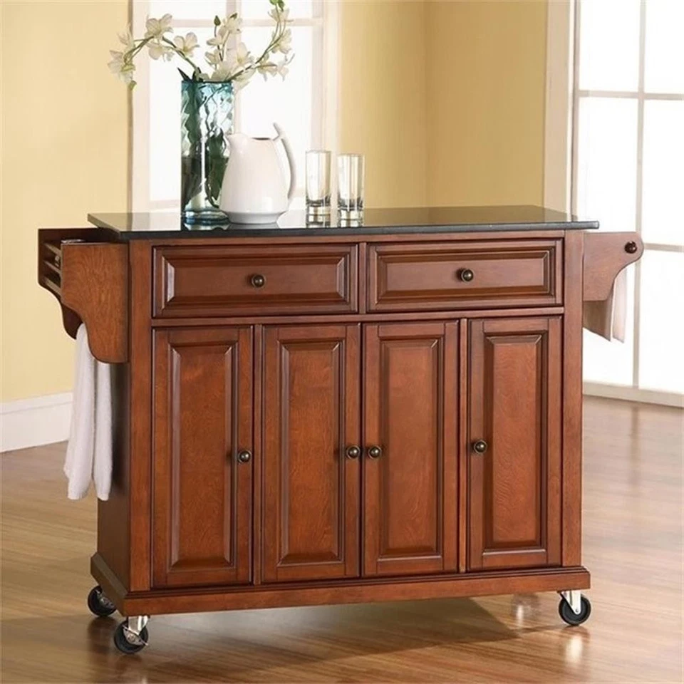Carro de cocina tradicional con tapa de madera/granito Pemberly Row en cerezo clásico Foto 3 de 4