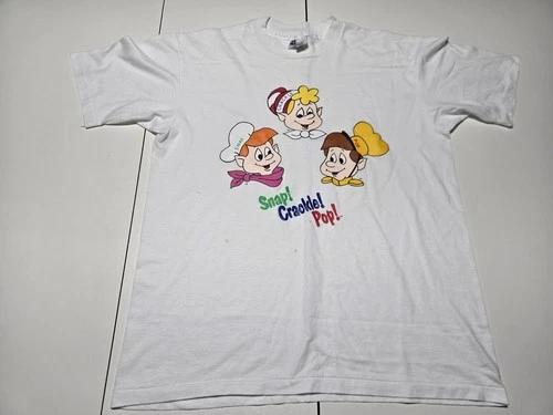 Vintage Snap Crackle Pop Cereal L T-Shirt Flaws* NWOT 90s Rice Krispies MADE USA