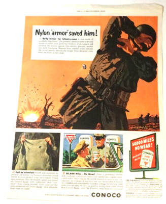 Print Ad Conoco Nylon Armor Saved Him Conoco Super Motor Oil with Oil Plating