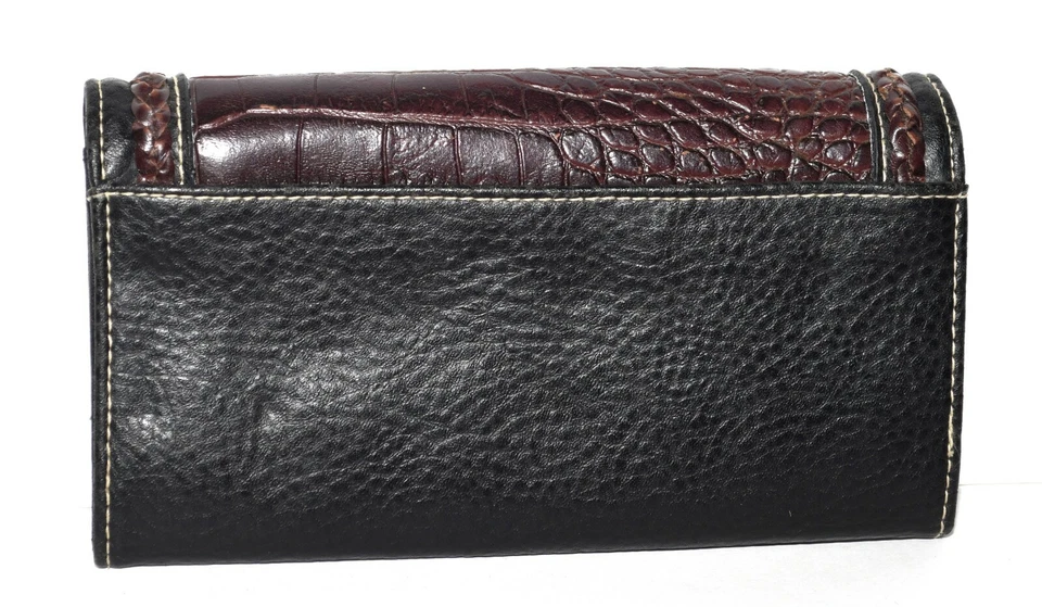 Rosetti Black Faux Pebbled Leather Brown Croc Embossed Flap Organizer Wallet  - Image 2 of 4