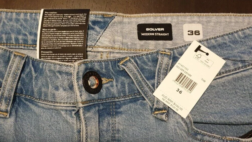 Volcom Solver Regular Rise Modern Straight Blue Denim Stretch Jeans Size 36 BNWT - Image 3 of 4