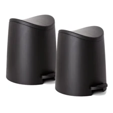 Small Plastic Bathroom Trash Can with Lid 2 P Black 3L  Modern Step On Trash Can