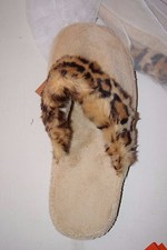 NEW Pottery Barn Cozy Mens Womens Faux Fur Cheetah Ombre Slippers Shoes L NWT