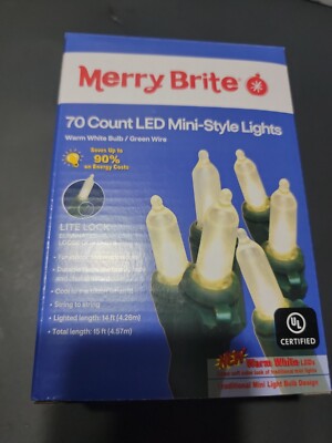 Merry Brite 70 Count LED Mini Style Twinkling Lights White Light 14 Ft In/Out