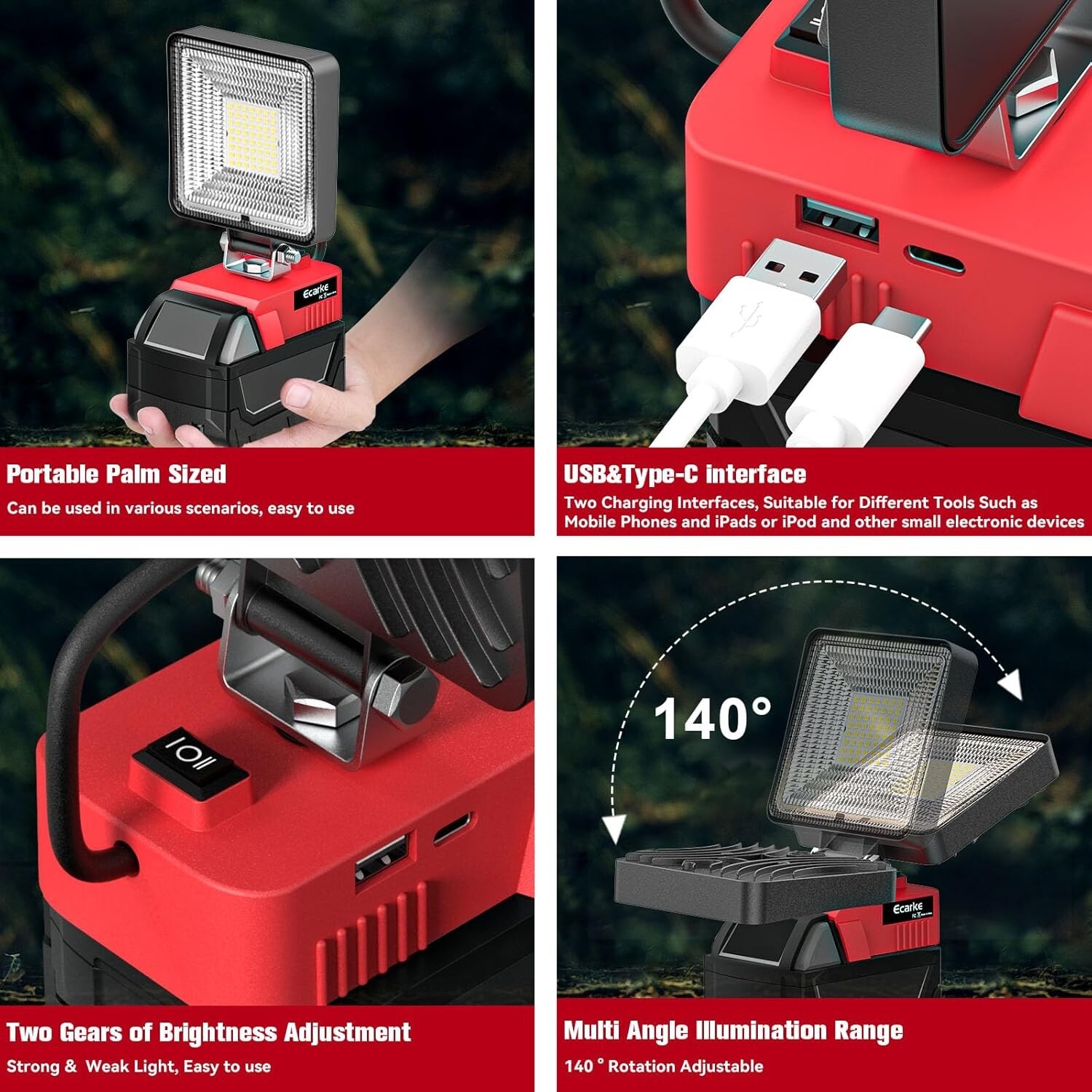 Ecarke Led Work Light Job Site Lighting for Milwaukee 18V Battery,M18 Work