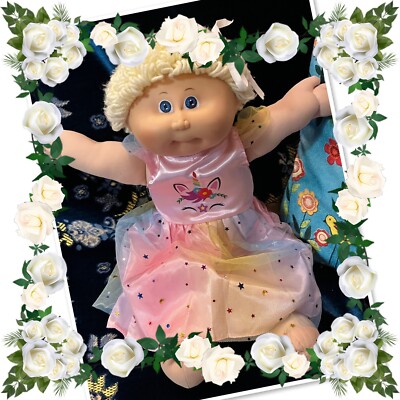 Süßer Vintage Kohl Aufnäher Kinder Mädchen HM1 kurze zitronenblonde Haare blaue Augen