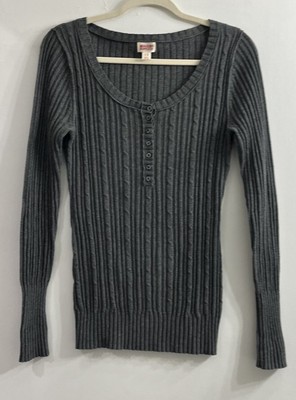 Mossimo Y2K Womens Small Top Gray Henley Sweater Long Sleeve Shirt Grunge