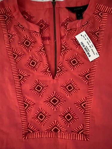 J. CREW Red NWT Linen Blend Sleeveless Sunburst Embroidered Mini Dress. Size S - Picture 4 of 11