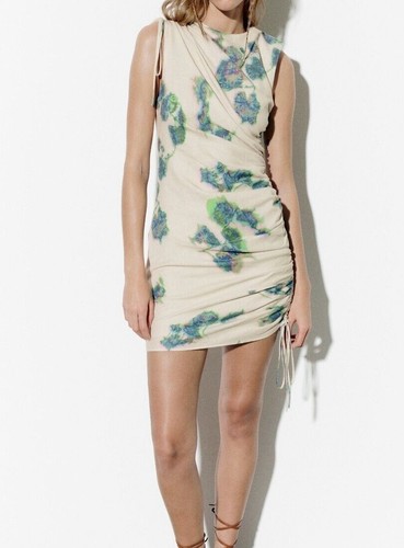 Zara Printed Linen Blend Dress Ecru Green Size XS S M Small Medium 2896/303 New - Picture 6 of 24