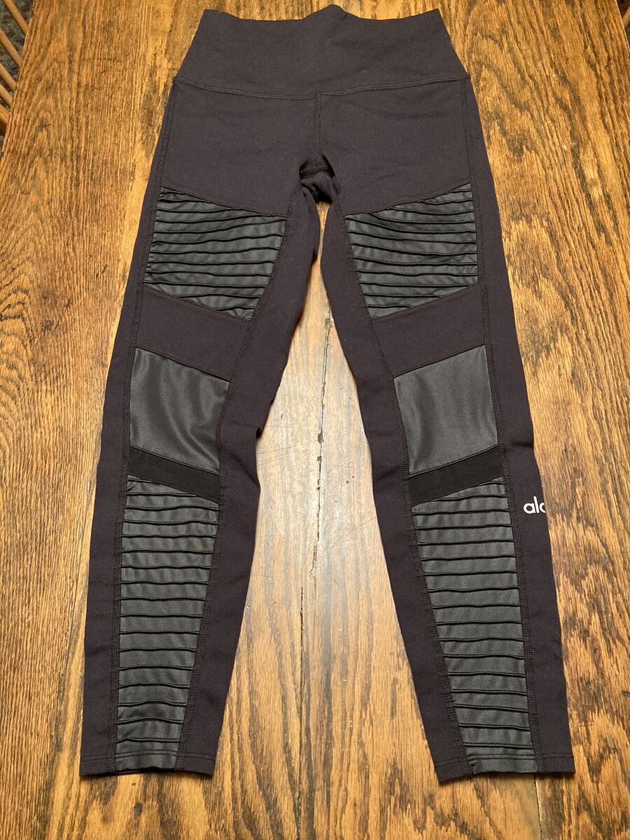 ALO YOGA 7/8 High Waisted Moto Leggings Black/Glossy Small ALO YOGA 7/8 High Waisted Moto Leggings Black/Glossy Small