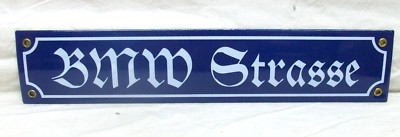 ''BMW Strasse'' Enamel on Metal Street Sign (15-3/4''x 3'') Handmade In Poland .9lbs