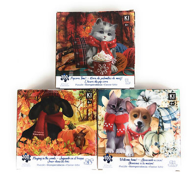 Lot 3 100 Piece Jigsaw Puzzle Kids Toy Corgi Dog Cat Puppy Kitten Animals Camp