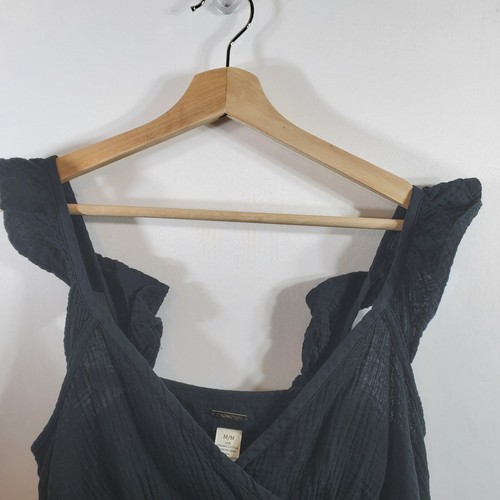 Magaschoni 100% Organic Cotton Black Gauze Flutter Strap Empire Maxi Dress sz M - Picture 5 of 8