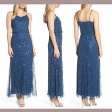NEW Pisarro Nights SZ 10 Bead Embellished Blouson Evening Gown in Blue G437