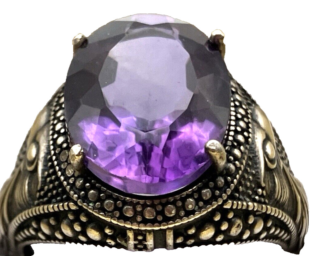 Sterling Silver EAGLE Amethyst Stone Ring 925  Ad… - image 2