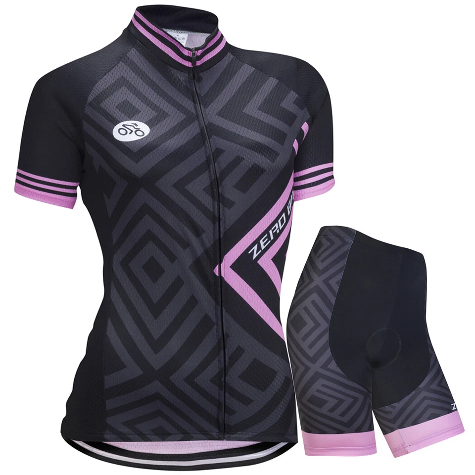 ZEROBIKE Damen Radfahren Radtrikot Set Fahrradtrikot Kurzarm Radhose mit Sitzpolster ZB12