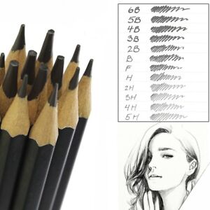 Set Of 12 GRADED ART SKETCHING PENCILS IN CASE H,B Drawing/Shades/Light