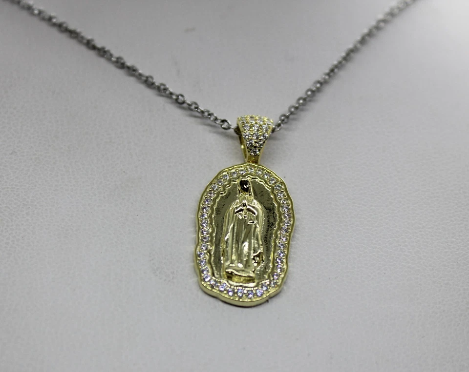 CIONDOLO ARGENTO MADONNA DI GUADALUPE DORATO ZIRCONI BIANCHI MM 14X30 EXPLOIT - Immagine 2 di 4