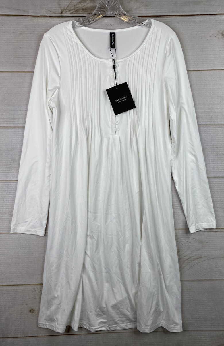 Just Fashion Now Dress Sz M White Long Sleeve Shift Pintuck Jersey Knit NWT