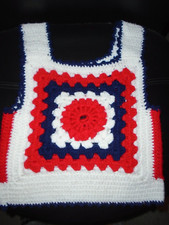 HANDMADE VINTAGE 1970 S CROCHETED RED,WHITE BLUE GRANNY SQUARE BOHO VEST