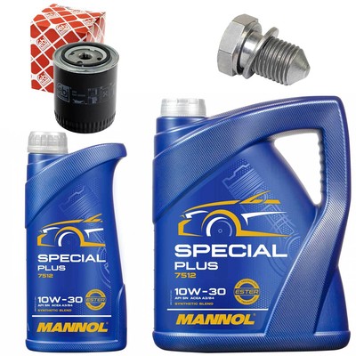 Motoröl Filter Set MANNOL 10W-30 API SN 6 Liter + Schraube für Audi A6 VW Passat