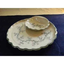 Vintage Handmade Pottery Chip and Dip Bowl/ Server w. Purple Flowers