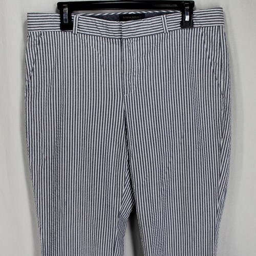 Banana Republic Hampton Pants Womens Size 10 Blue White Stripe Seersucker Crop - Picture 2 of 5