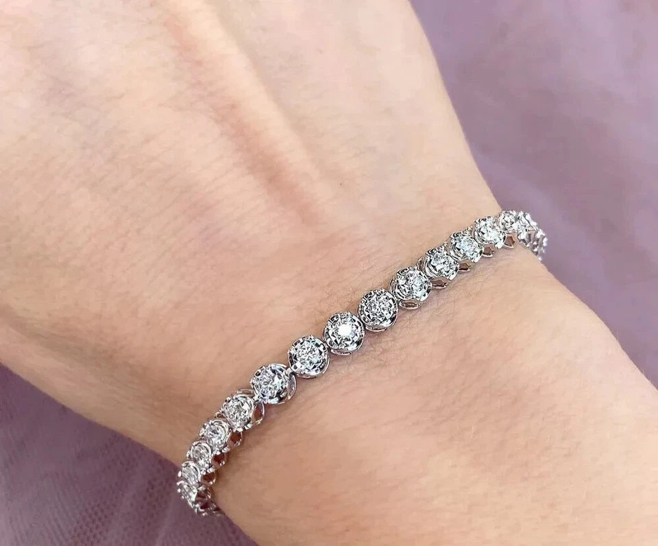 **Pulsera tenis diamantes naturales de corte redondo de 2,10 quilates | Oro amarillo de 14 quilates | Corona Foto 2 de 4