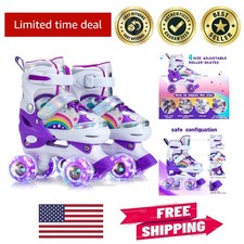 Medium Girls Adjustable Roller Skates for Kids - Illuminated Safety Fun 