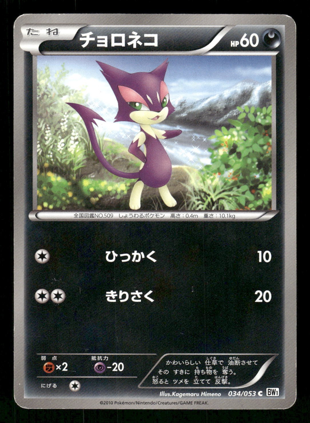 2010 Heavy Played Pokemon Purrloin 034/053 White Collection BW1 Japanese