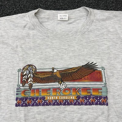 NWOT 90s Cherokee NC Eagle Tee XXL  Gray Single Stitch Raised Graphic Aztec