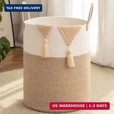 OIAHOMY Large Laundry Basket Hamper - 60L Cotton Rope Woven Basket for Blankets,