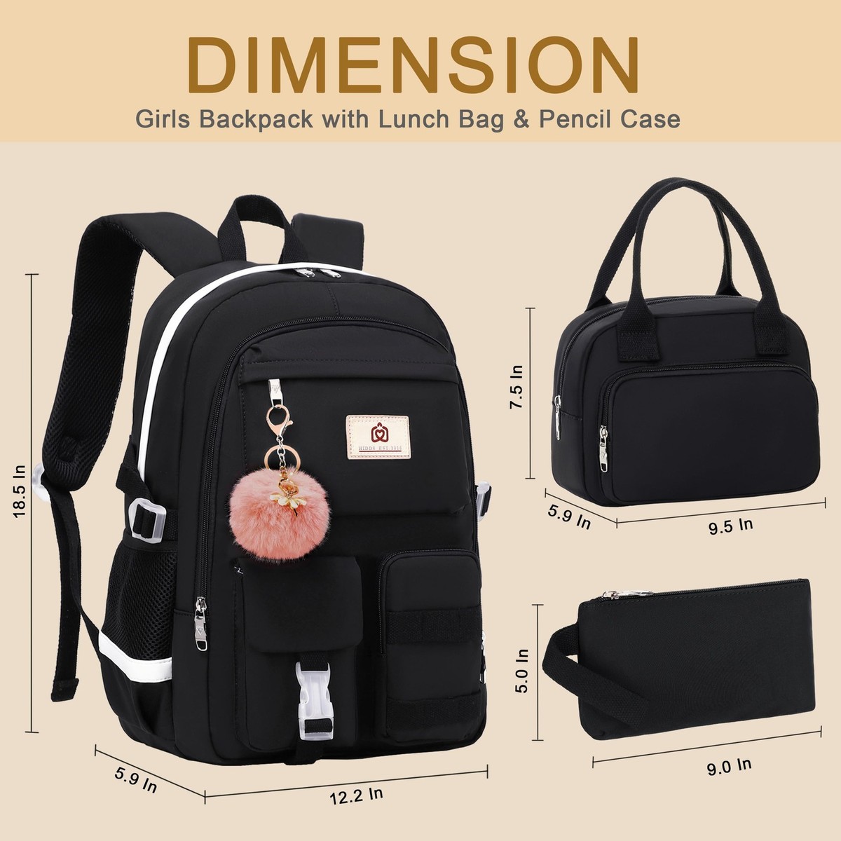 Hidds School Backpack Set with Lunch Box Nylon Teen Girls Schoolyard Vibes 17 main image 2