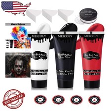 Professional Clown Makeup Kit: Black, White, Red Paint with Smudge-Proof Formula