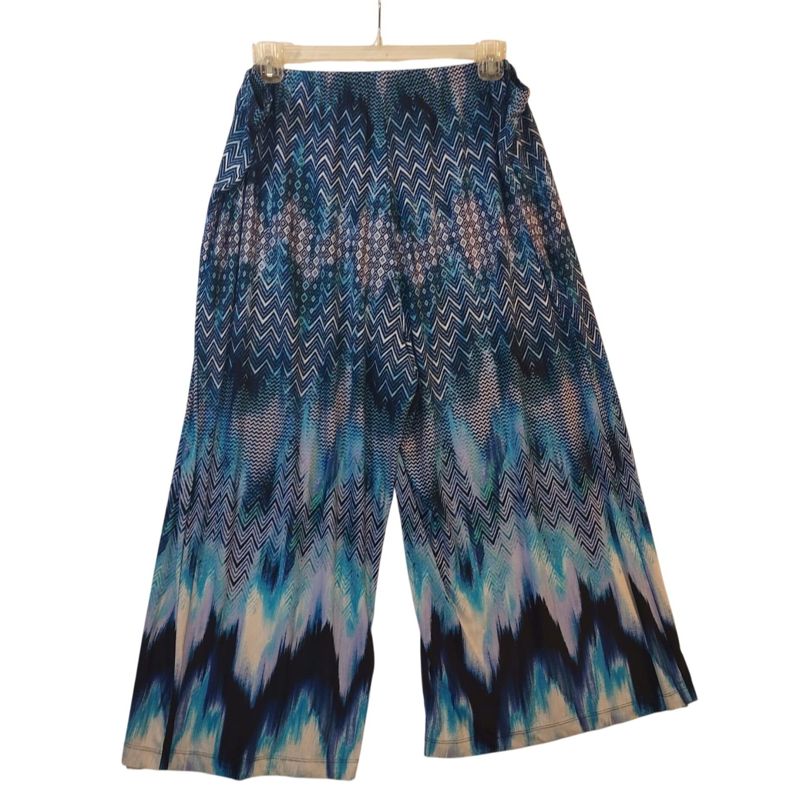 OneWorld Womens 3X Wide-Leg Chevron Print Blue Palazzo Pants