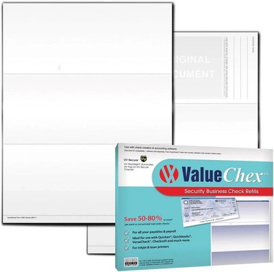 UV Secure Check Paper- Blank Check Stock - Business Check on Top, Canvas, 55 Cou