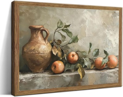 Framed Retro Aesthetic Kitchen Canvas Wall Art Abstract Still Life Oil Painti...