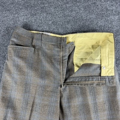 Vintage H Bar C Ranchwear Pants Mens 36x28 Beige Plaid Formal Dress Talon 50s