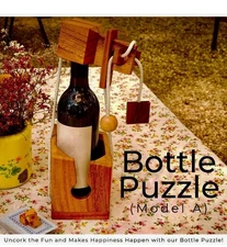 Wooden Wine Puzzle Challenge Game Bottle Holder W/ Instructions