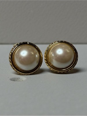 Vintage Carolee Faux Pearl Clip On Earrings Gold Tone Signed