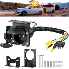 4 Pin Flat to 7 Way RV Trailer Truck Adapter Wiring Plug with Mounting Bracket