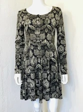 NWT Peruvian Connection Black Ottoman Henley Long Slv Fit Flare Dress Size XS