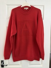 Aquascutum Men’s Vintage Jumper Chunky Knit Red Big Logo 90s Large L