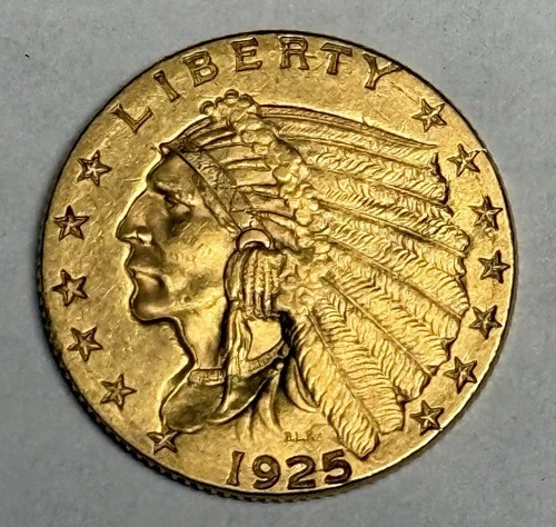 AU 1925-D Indian Head Gold Quarter Eagle (all original!) U.S. $2.50 Almost UNC