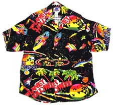 VTG Planet Hollywood Space Theme Neon Hawaiian Shirt Men's L