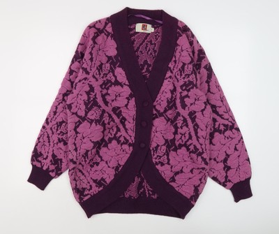 LS Collection lila geblümte Damen Strickjacke, Größe L